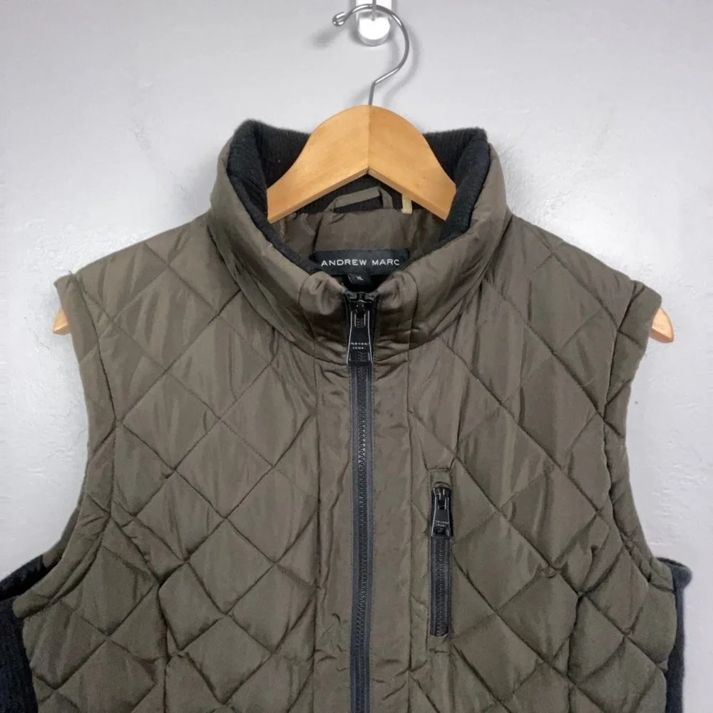 Andrew Marc Quilted Vest Women XL Olive Full Zip Ribbed Trim Puffer Outdoor Hike
